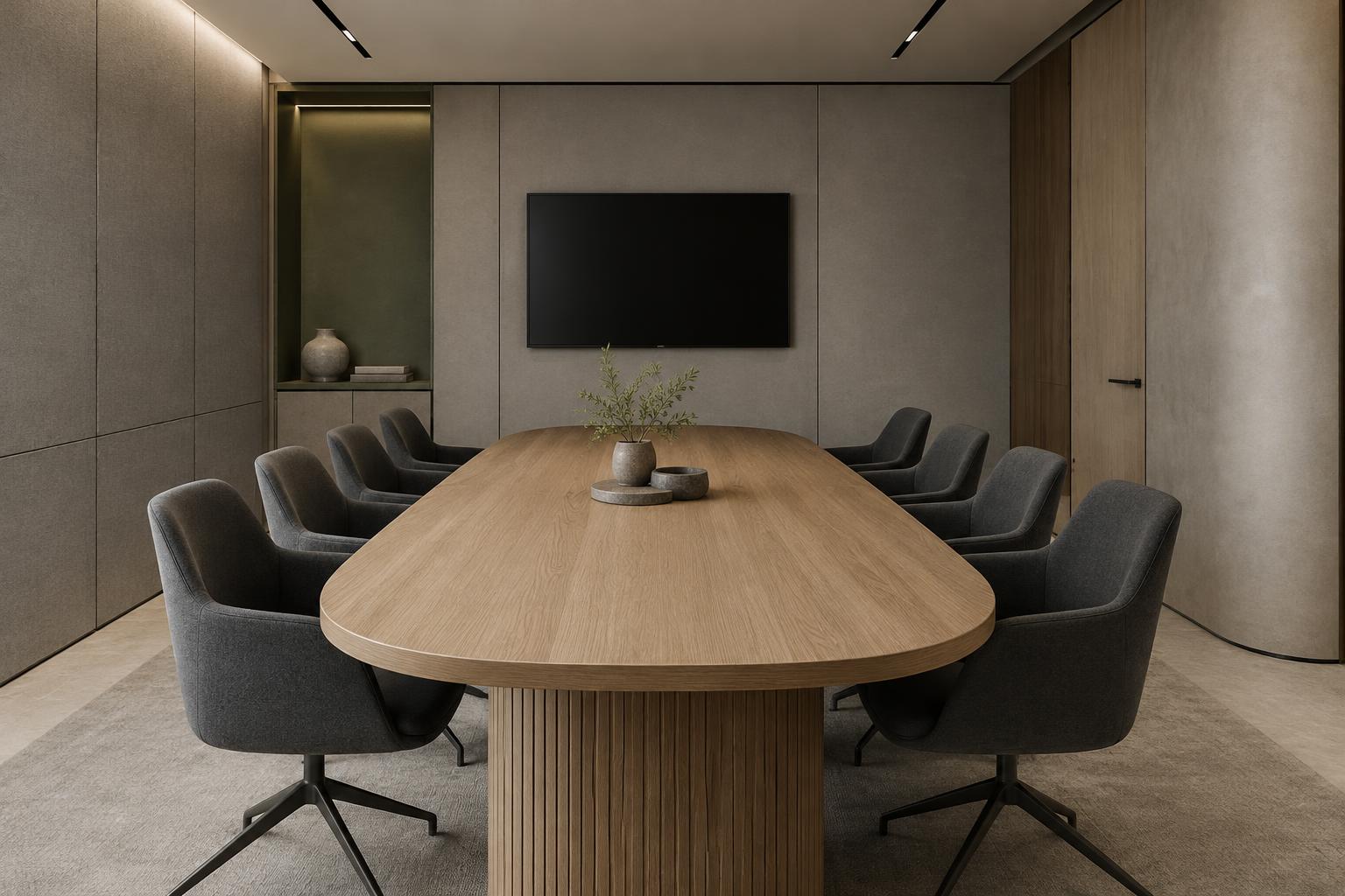 A considered meeting space with acoustic finishes — Conceptual Design Visualisation.