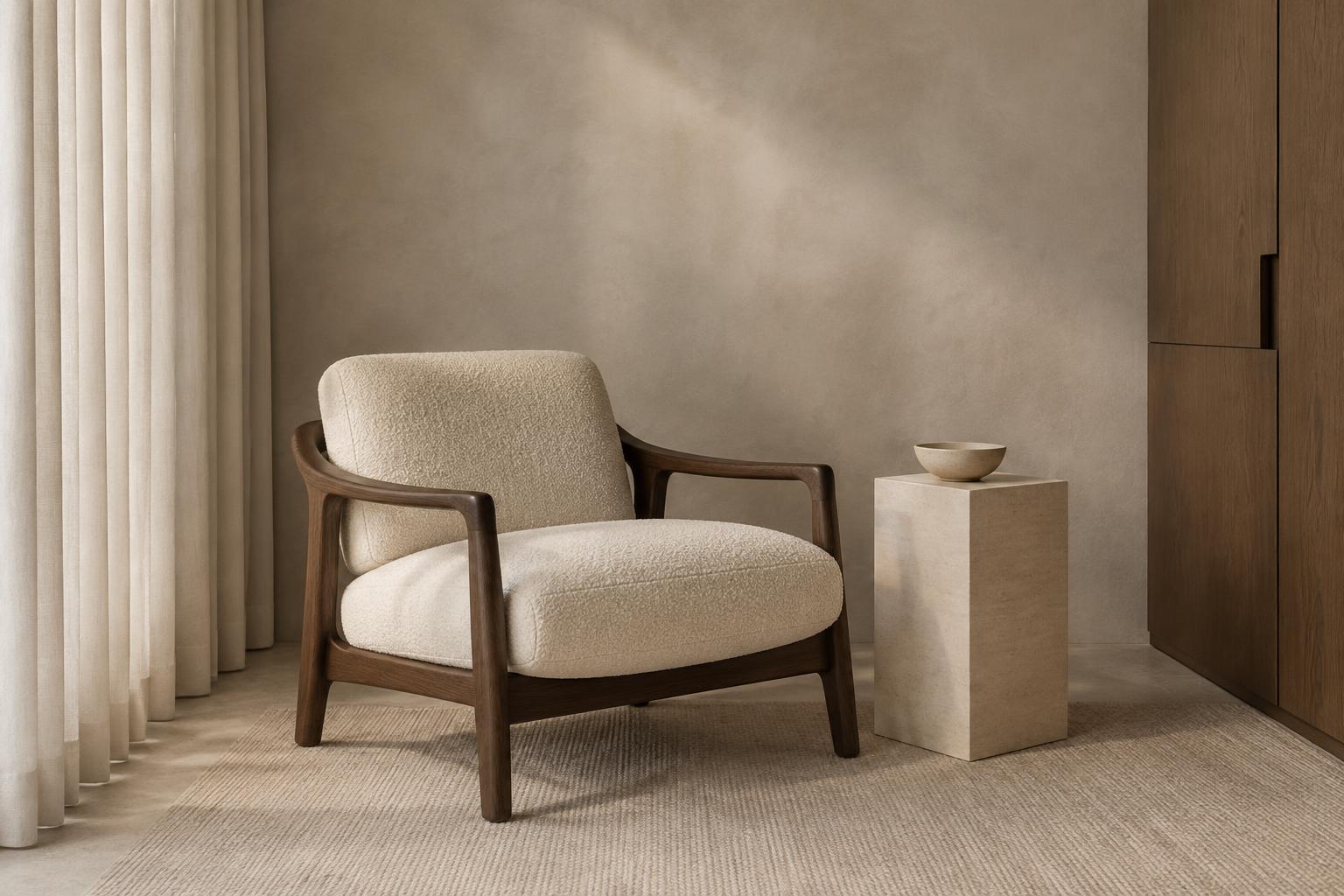 Soft light, tactile upholstery and precise joinery — Conceptual Design Visualisation.