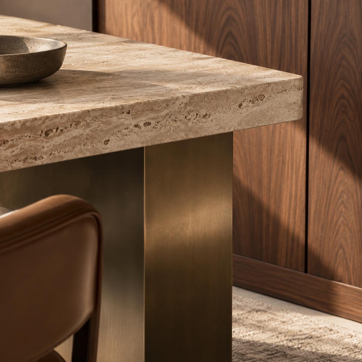 Conceptual Design Visualisation — honed travertine, brushed bronze and walnut joinery in a refined commercial interior